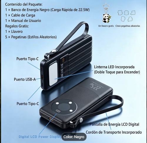 Batería Externa Ultra Delgada de 10000mAh carga Rápida Bidireccional de 22.5W