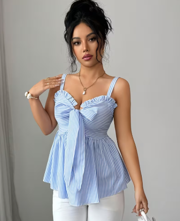 Top halter casual de verano azul y blanco