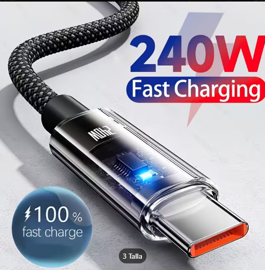 Cable de carga súper rápida USB Tipo C de nailon de 240W