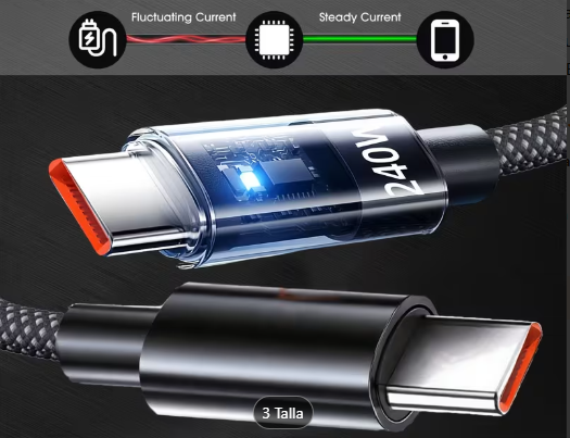 Cable de carga súper rápida USB Tipo C de nailon de 240W