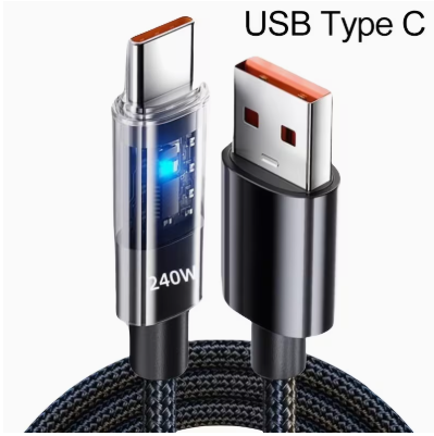 Cable de carga súper rápida USB Tipo C de nailon de 240W