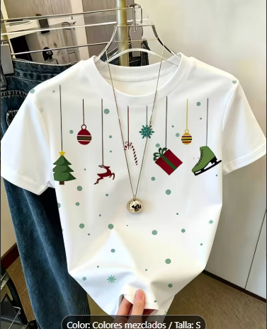 Camiseta de navidad blanca de mujer