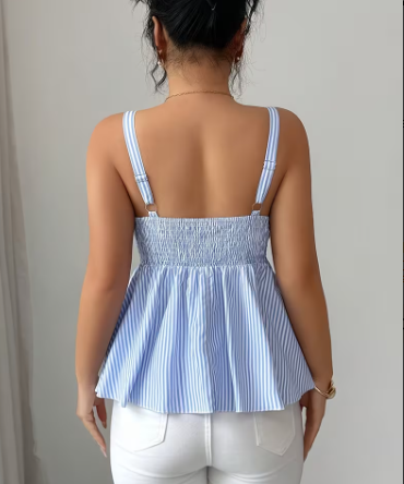 Top halter casual de verano azul y blanco