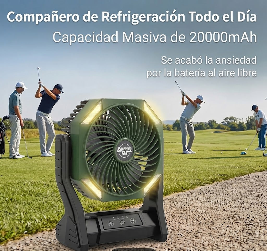 Ventilador de camping de 20000 mAh con luces LED portátil y recargable