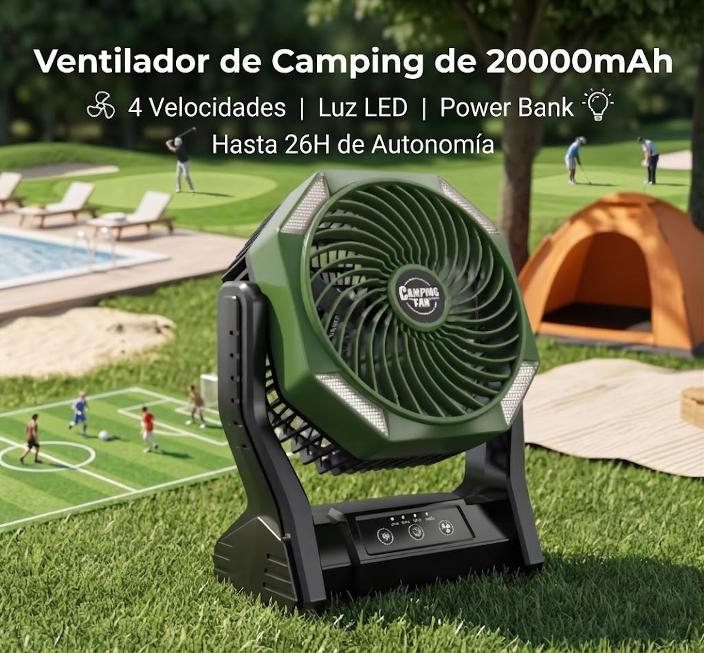 Ventilador de camping de 20000 mAh con luces LED portátil y recargable