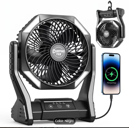 Ventilador de camping de 20000 mAh con luces LED portátil y recargable