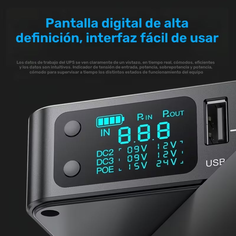 Mini UPS 5/9/12V DC Salida Luz LED 18.000 mAh