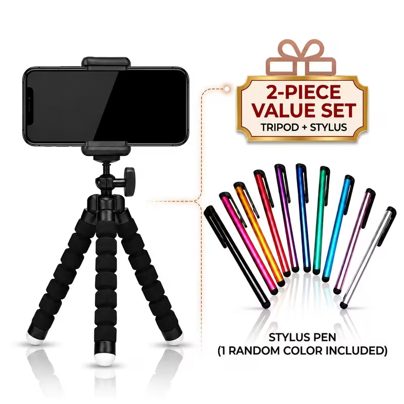 Set de 2 piezas: 1 trípode flexible de pulpo para teléfono y 1 lápiz óptico táctil de color aleatorio