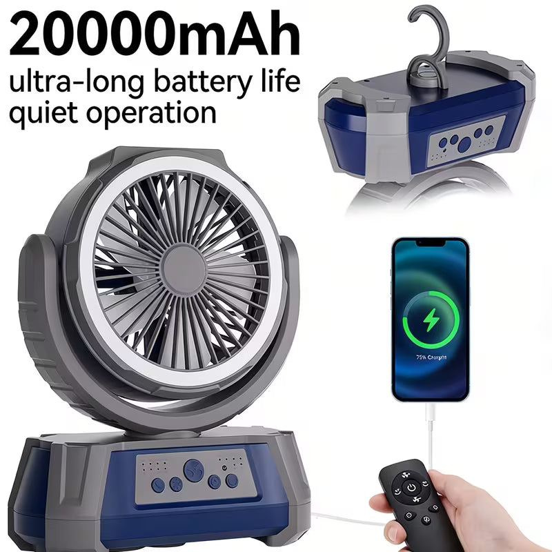 Ventilador recargable de 20000 mAh con luz LED