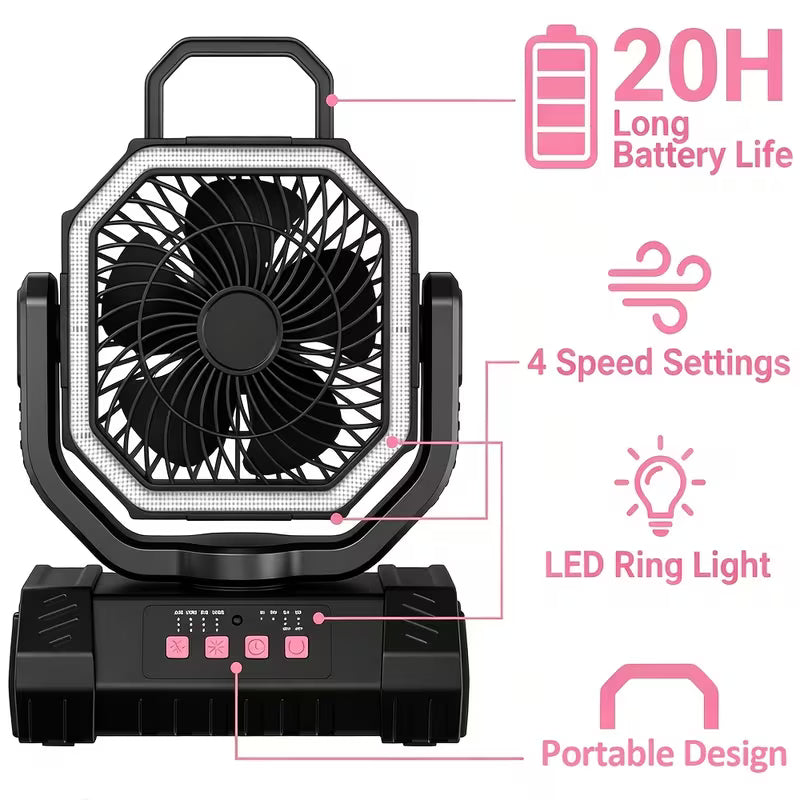 Ventilador recargable de 20000 mAh con luz LED
